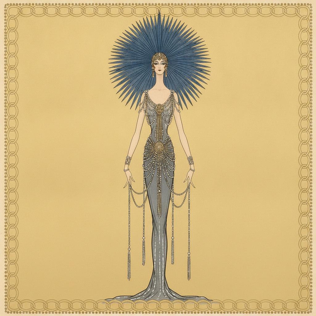 Prussian Blue Sunburst And Gilded Chainwork Portrait — Valentin Laurent De Courcey
