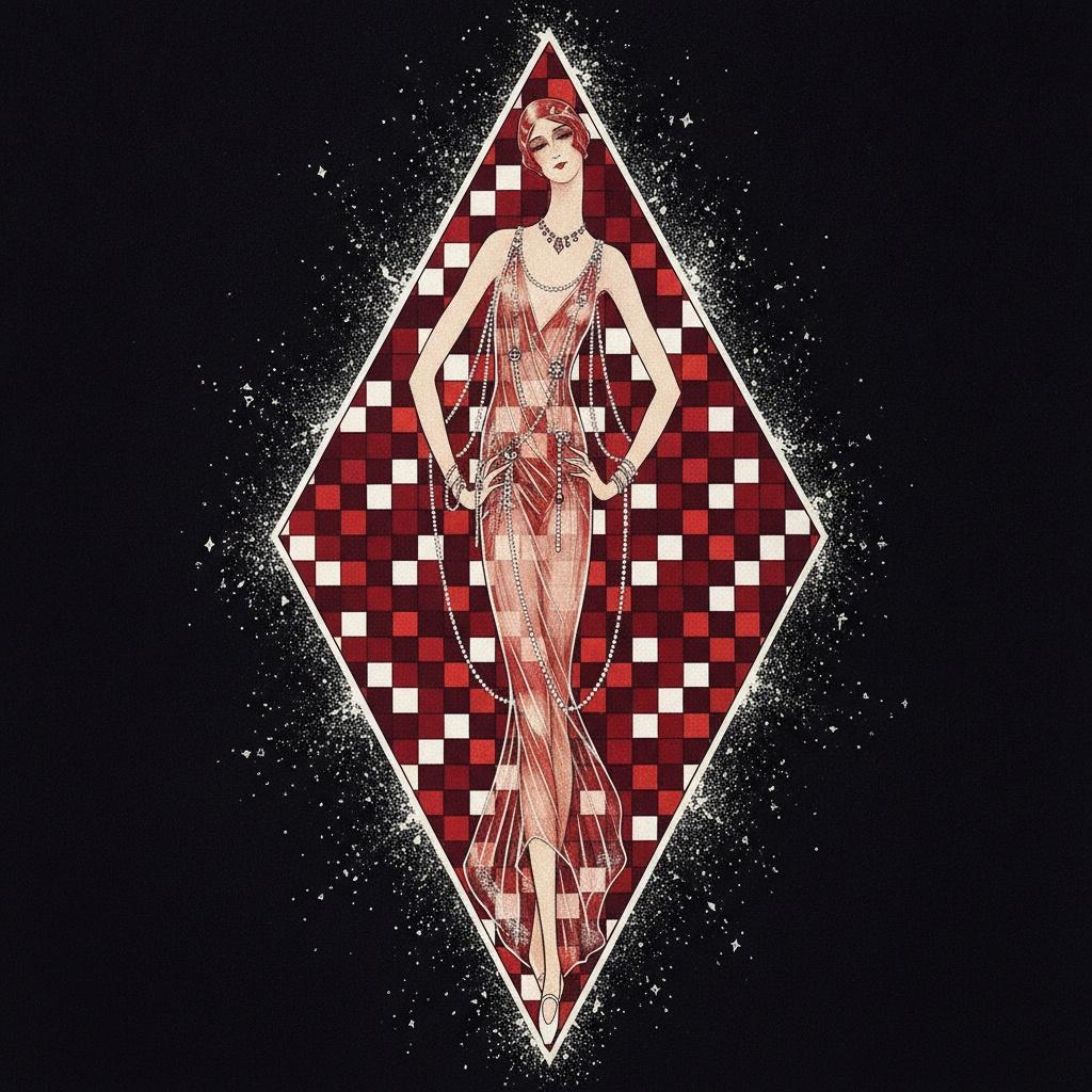 Pearl Strands Amidst A Crimson Geometric Void — Valentin Laurent De Courcey