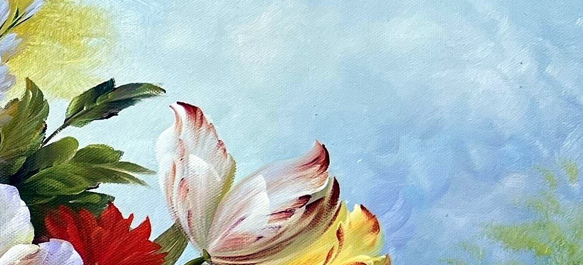 Impressionist Floral Bouquet on Stone Ledge - detail