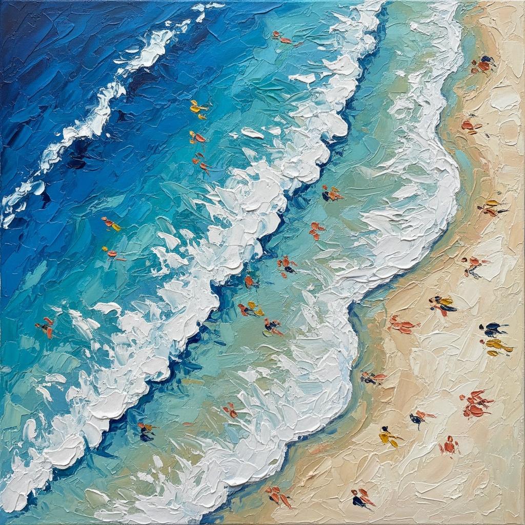 Rhythmic Azure Tides: A Singular Impasto Study Of Coastal Serenity And Motion — Christian Noiret