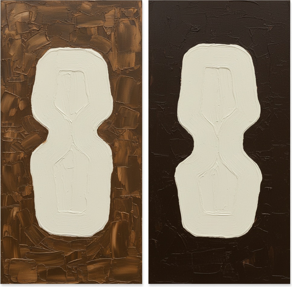Dualities Of Earth And Shadow: A Monumental Impasto Biomorphic Diptych — Laurent Fabre
