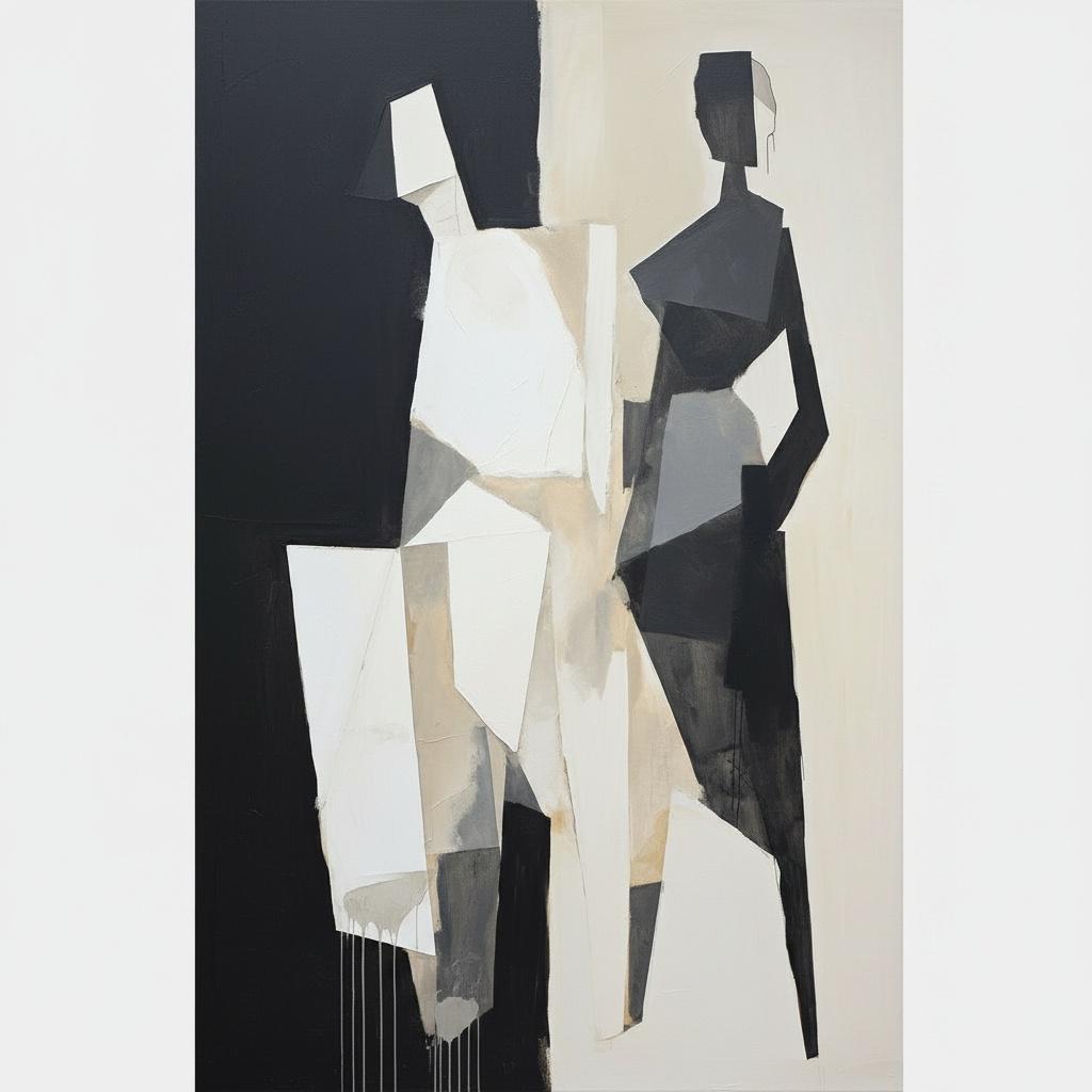 Fragmented Shadows In Monochromatic Void: A Singular Study Of Dualistic Tension — Laurent Fabre