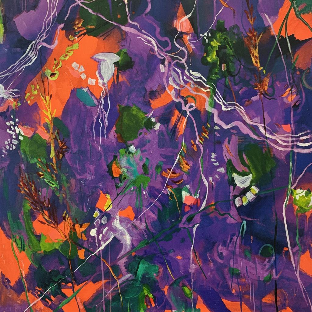 Ethereal Kinetic Chaos In Violet And Radiant Amber, A Unique Masterpiece — Caroline Pelletier