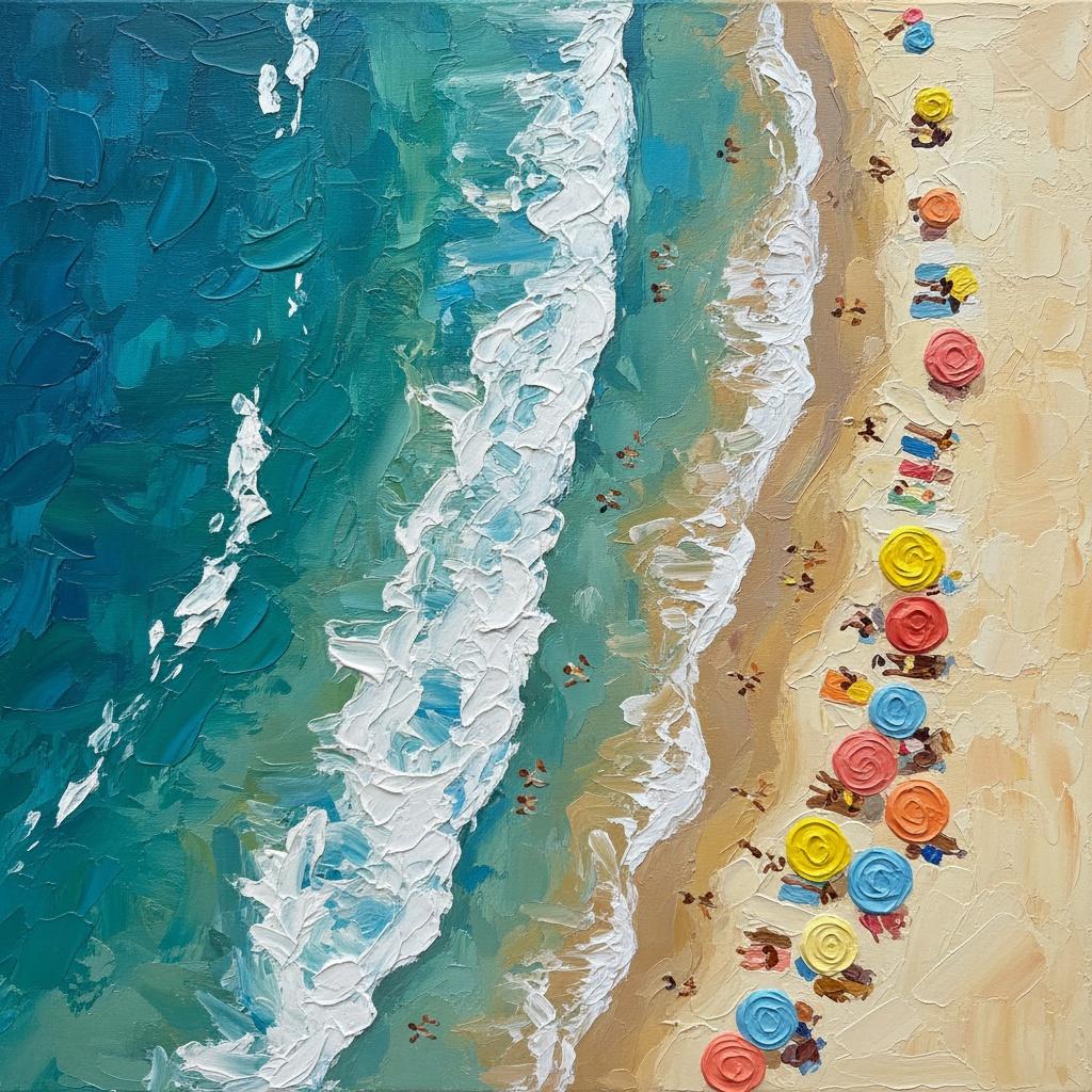 Rhythmic Tides Of Teal And Sand: A Singular Expression Of Coastal Serenity — David Moreau