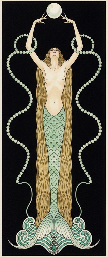 Gilded Scales And Pearl Strands In A Midnight Void — Valentin Laurent De Courcey