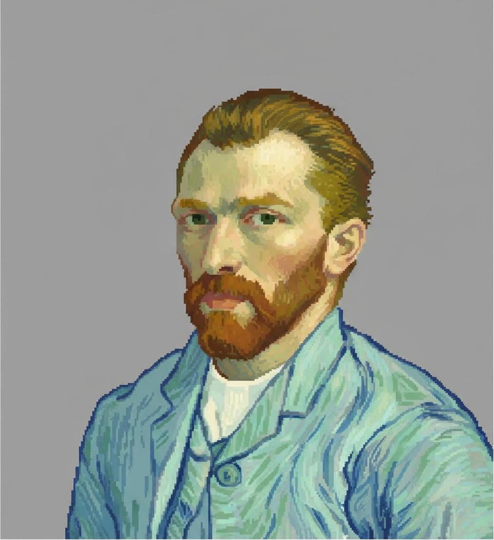 Fragmented Soul In Ochre And Teal: A Meditative Pixelated Portrait Study — Olivier Lambert