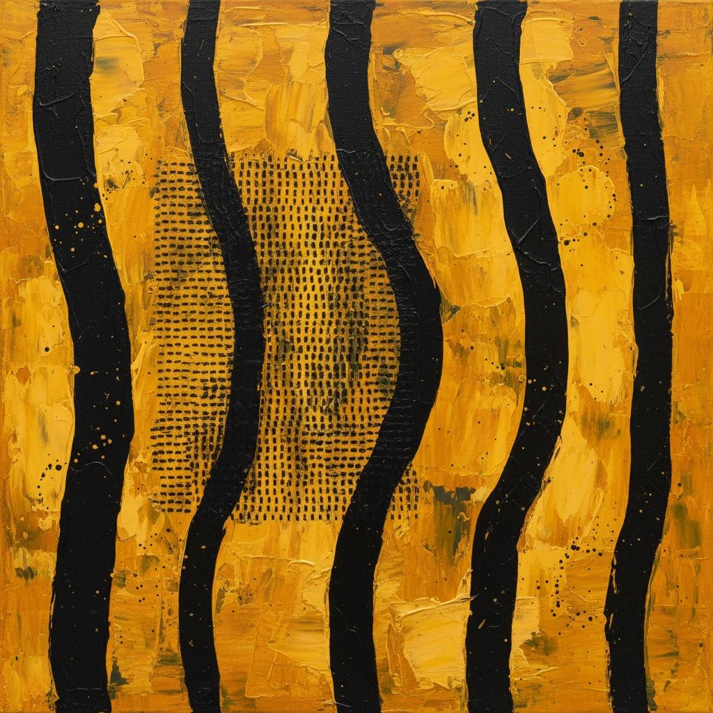 Rhythmic Obsidian Undulations Intersecting A Monumental Field Of Textured Ochre — Christian Noiret