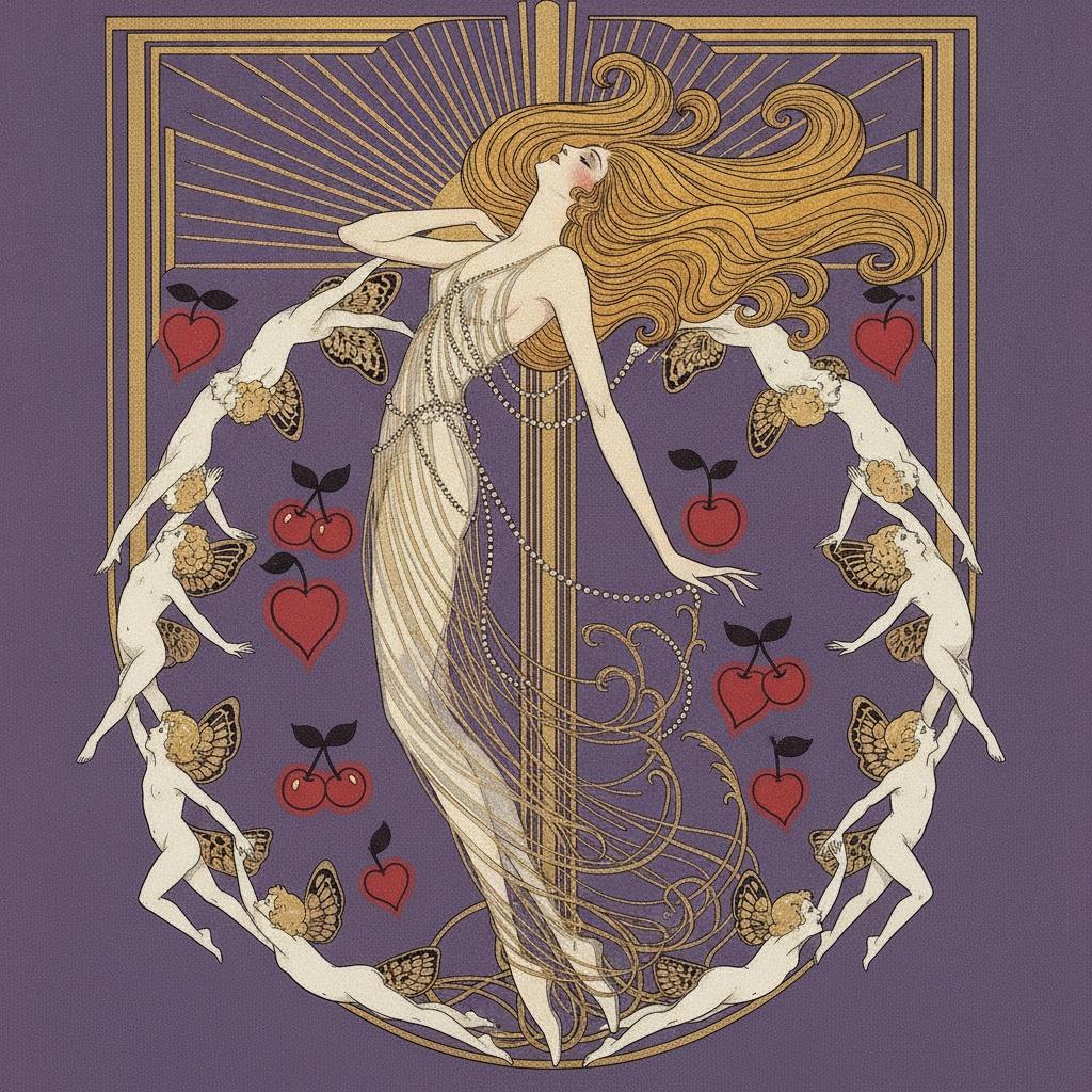 Golden Sunburst And Winged Cherubs In Deep Violet — Valentin Laurent De Courcey