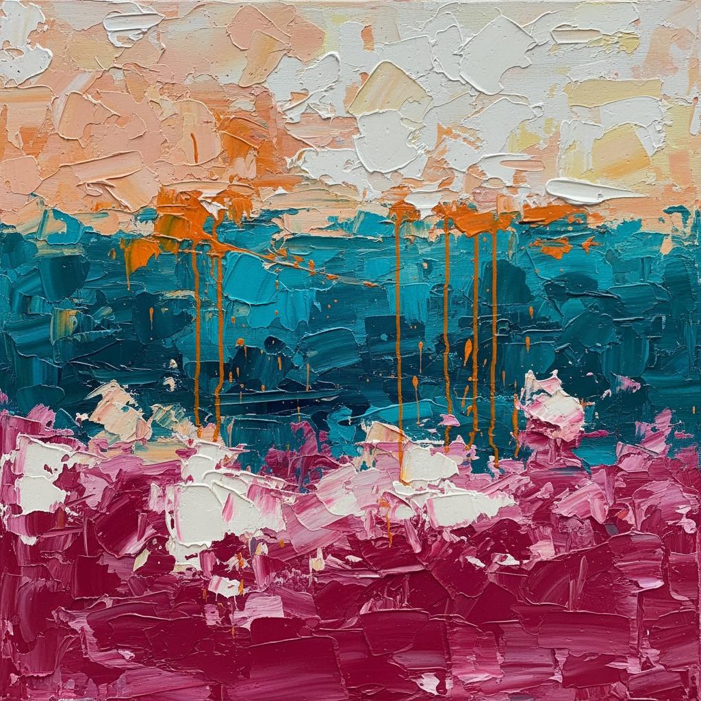 Crimson Tide And Teal Horizon: A Monumental Study In Textured Abstraction — Christian Noiret