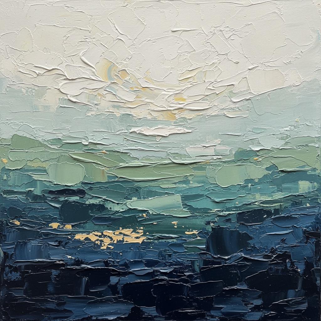 Ethereal Stratum: A Monumental Study In Impasto Light And Midnight Tides — David Moreau