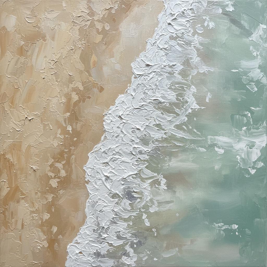 Ethereal Shoreline: A Sculptural Study Of Sand And Seafoam Impasto — Laurent Roche