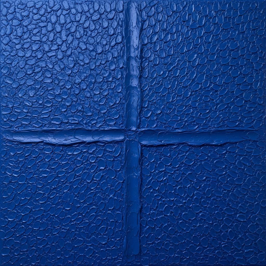 Monolithic Cobalt Relief: A Meditative Study In Sculptural Blue Impasto And Eternal Symmetry — David Moreau