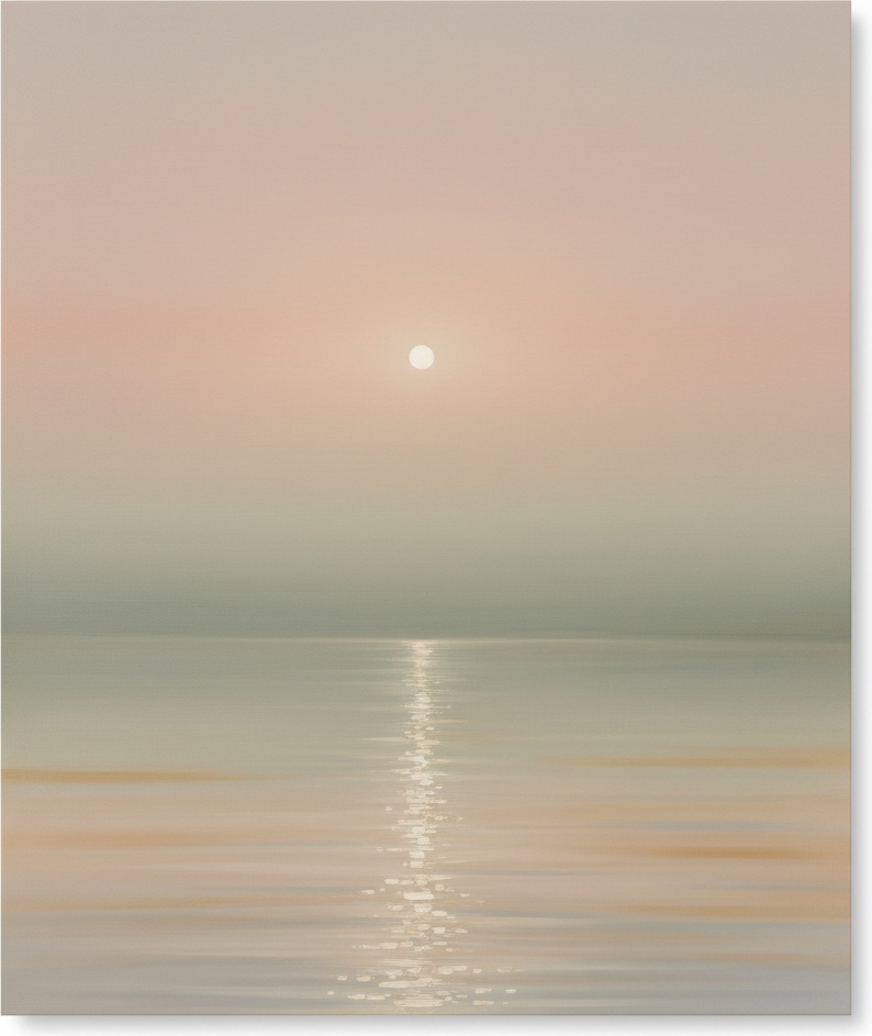 Ethereal Horizon: A Singular Meditation On Luminous Peach And Sage Serenity — Laurent Roche