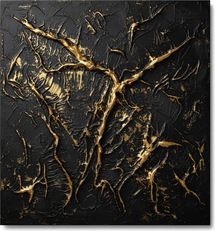 Fractured Gilded Veins Amidst The Eternal Shadow Of Charcoal Midnight — David Moreau