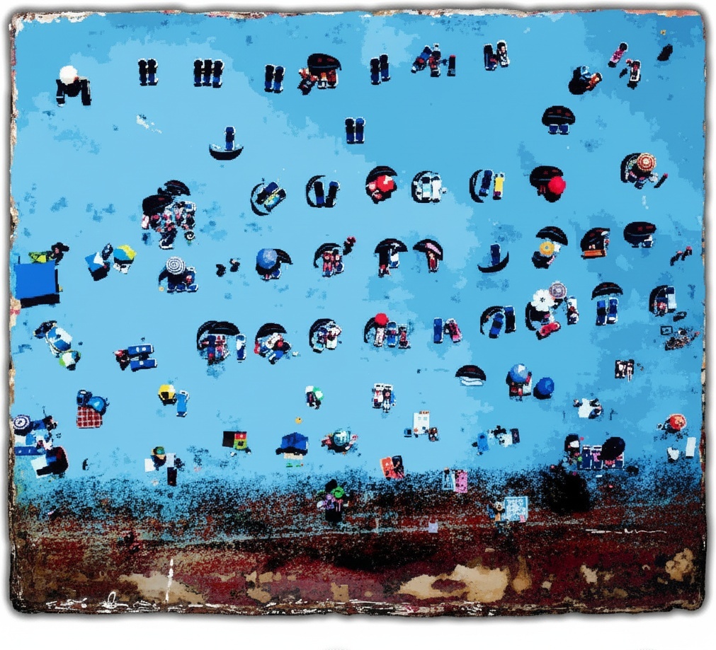 Fragmented Shoreline Memories In Cyan And Ochre: A Singular Abstract Study — Olivier Lambert