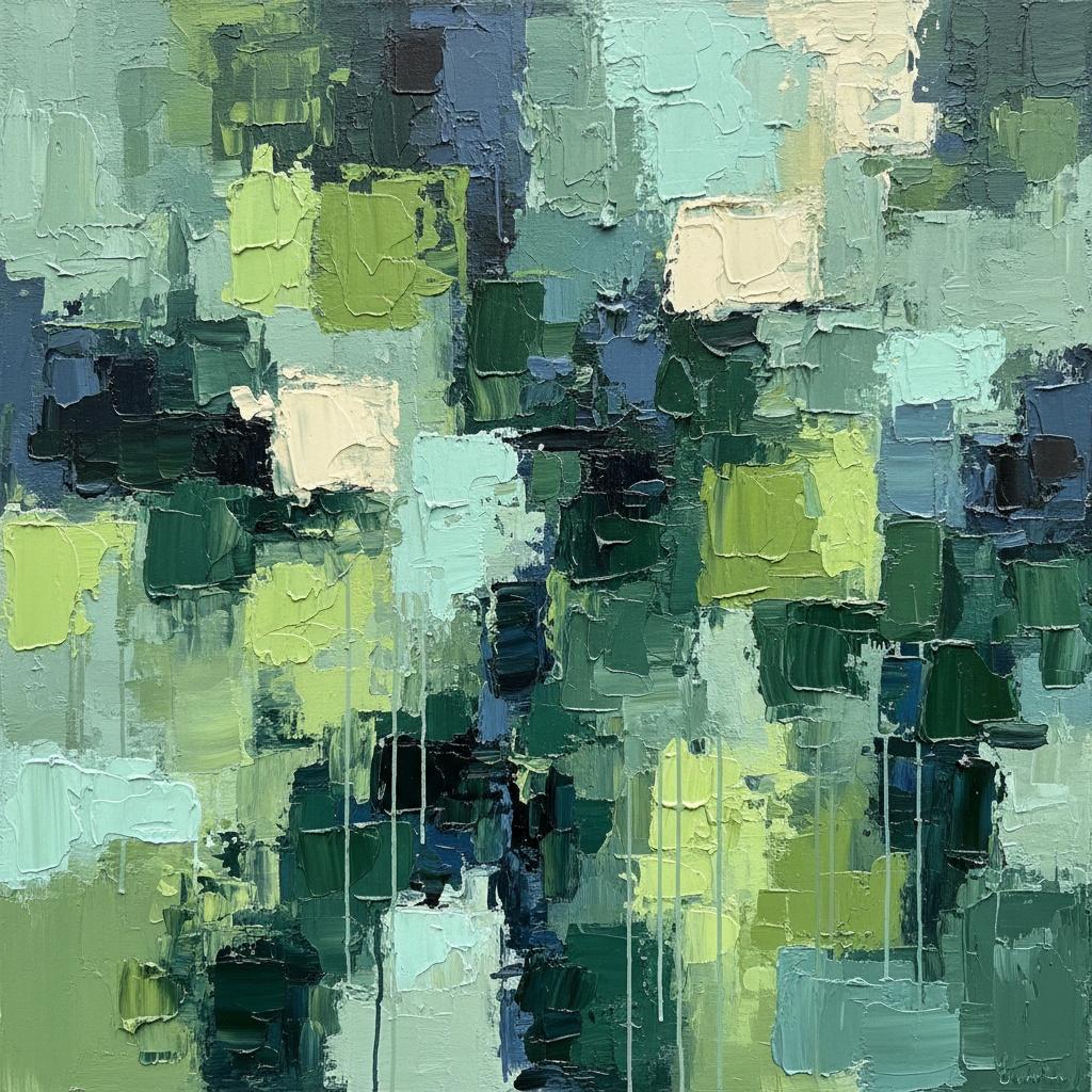 Fragmented Verdant Echoes: A Monolithic Study In Layered Sage And Deep Forest Impasto — Laurent Fabre