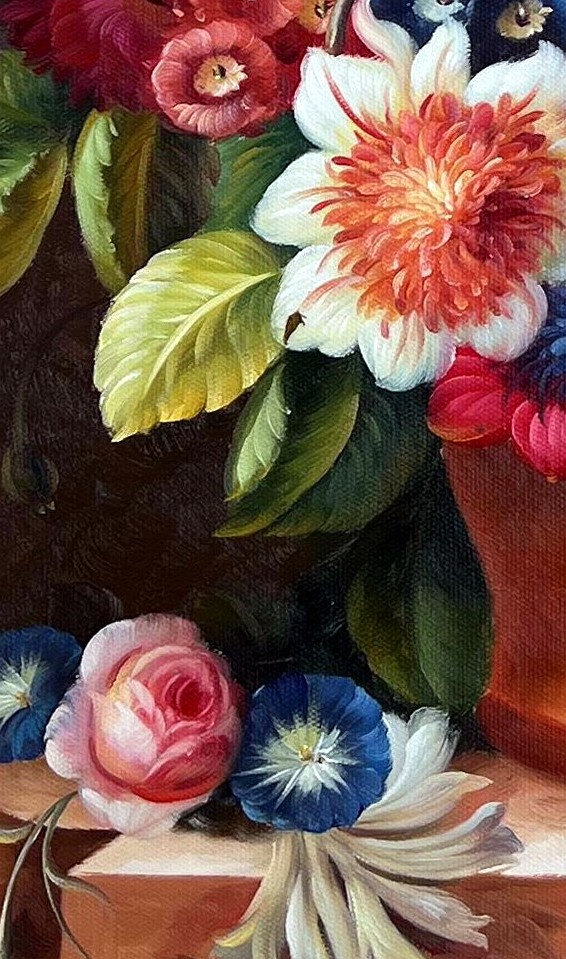 Baroque Floral Still Life on Stone Ledge - detail