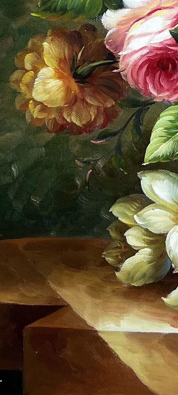 Romantic Floral Still Life with Roses and Tulips - detail