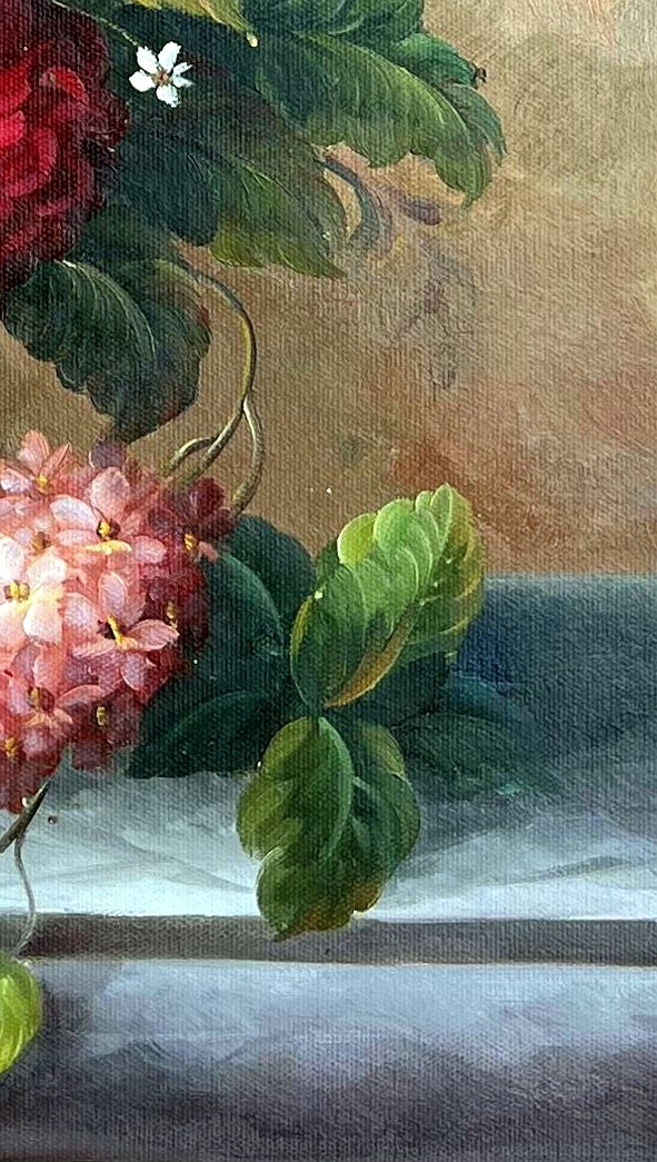 Baroque Floral Still Life with Roses and Peonies - detail