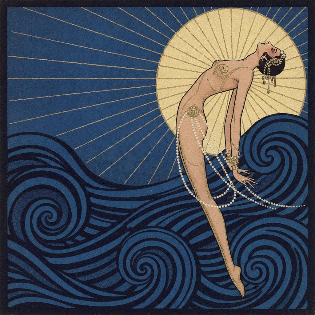 Golden Rays Over A Navy Sea And Arched Figure — Valentin Laurent De Courcey