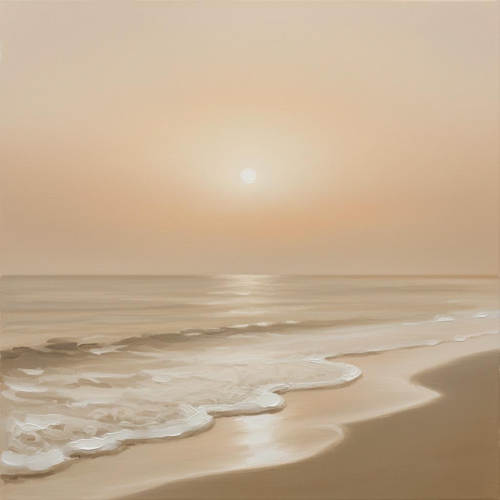 Ethereal Ochre Horizon: A Meditative Study Of Infinite Tide And Soft Dawn Light — Laurent Roche