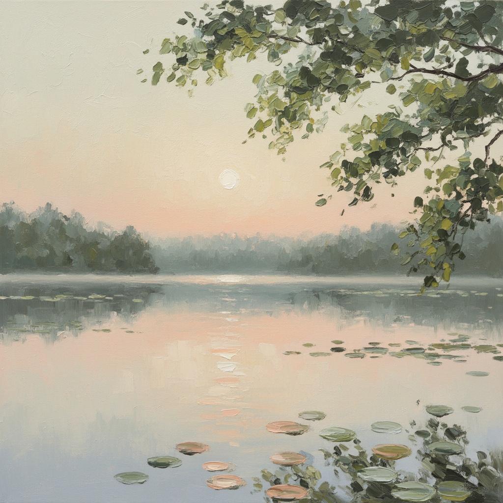 Ethereal Dawn Over Silent Waters: A Singular Study In Sage And Gold — Laurent Roche