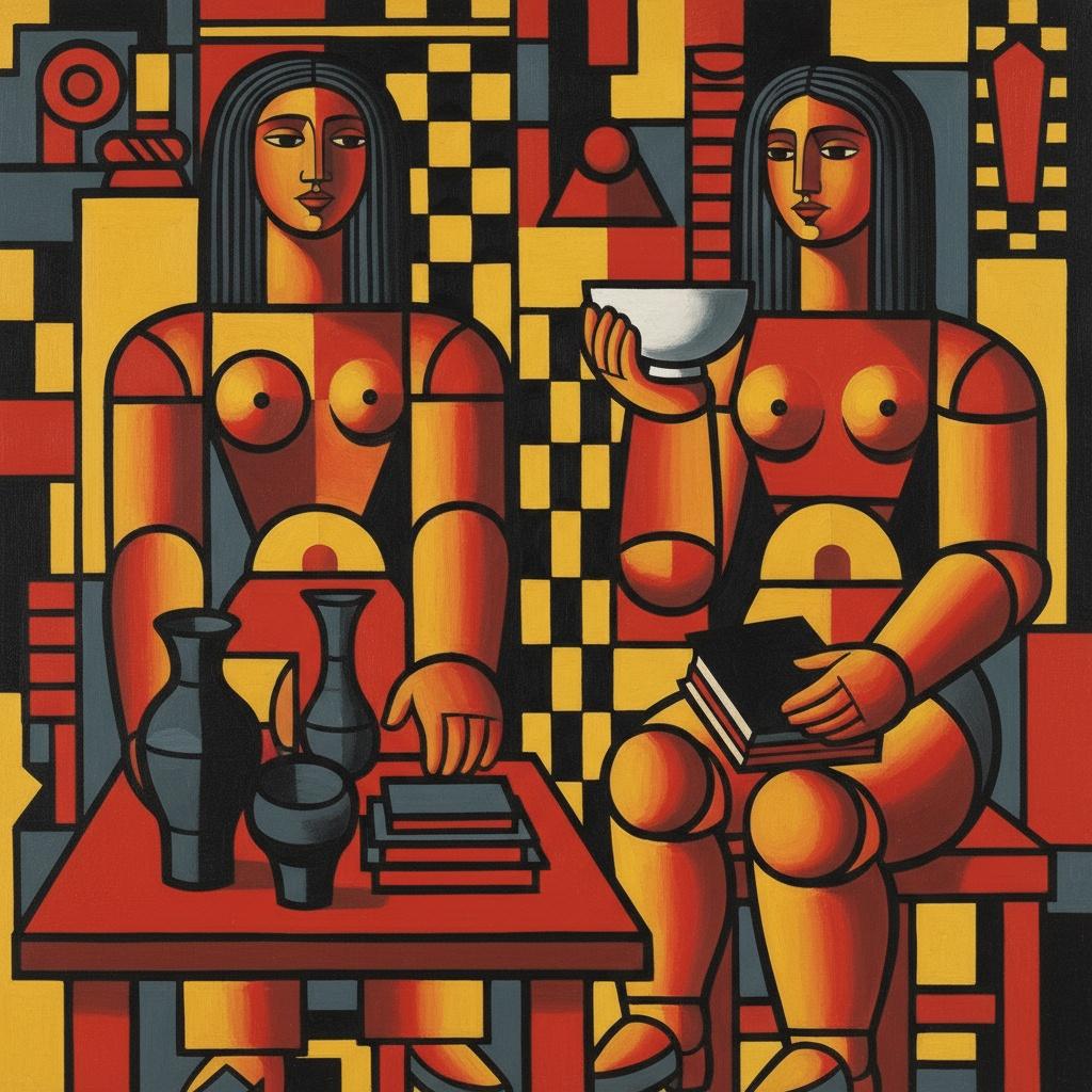 Geometric Ritual In Ochre And Crimson — Marc Duvallier
