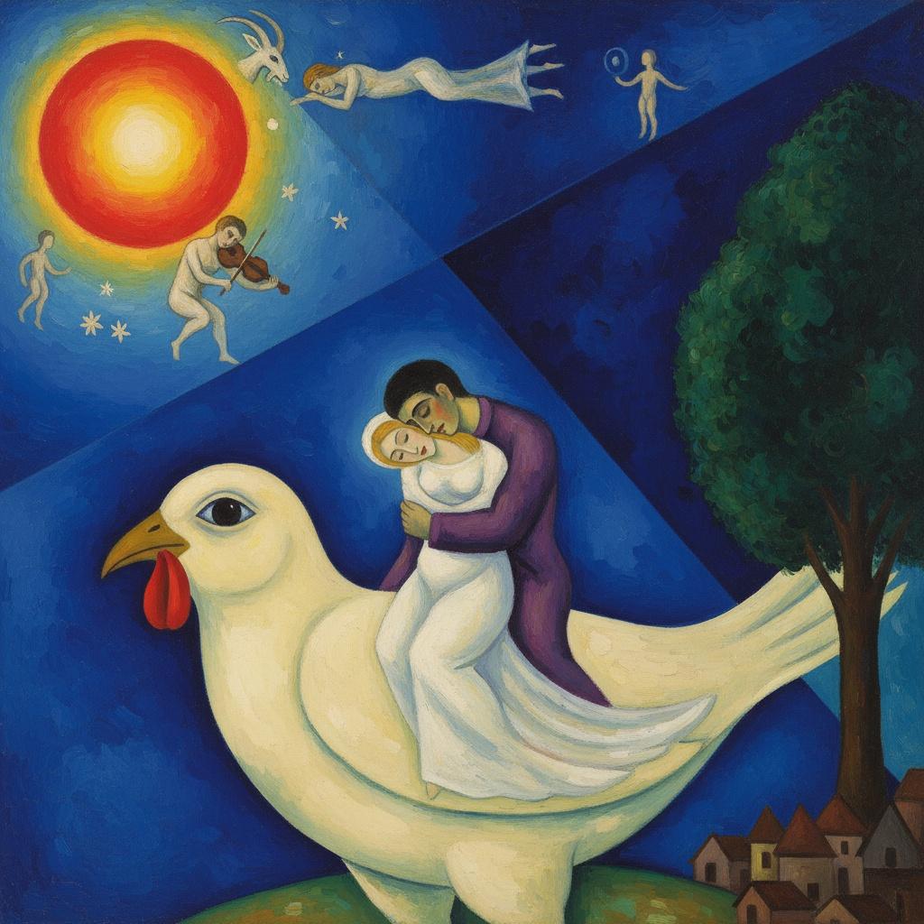 Celestial Embrace: A Nocturnal Fable In Cobalt And Gold — Marc Duvallier