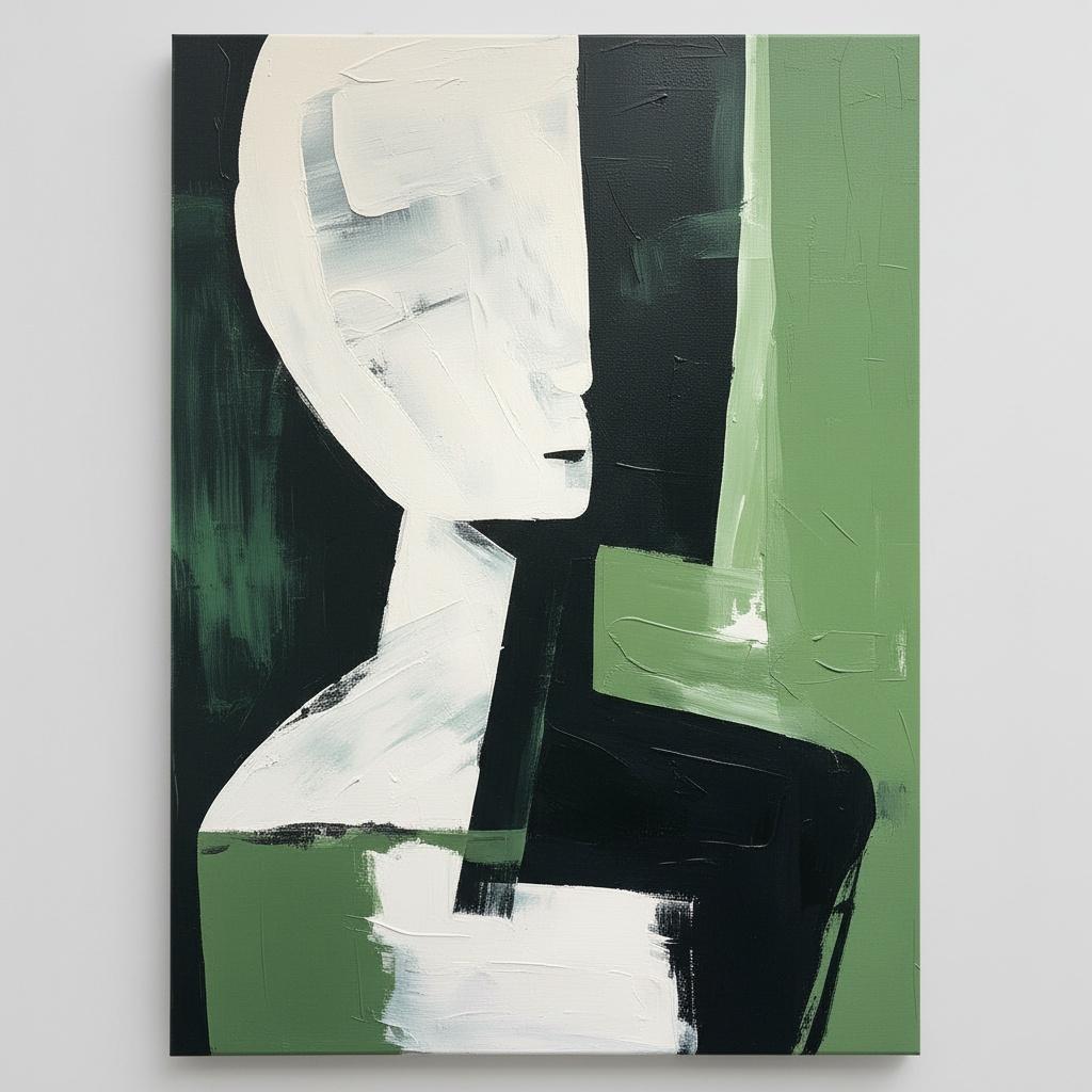 Fragmented Silhouette In Sage And Charcoal: A Monumental Study Of Silent Presence — Laurent Fabre