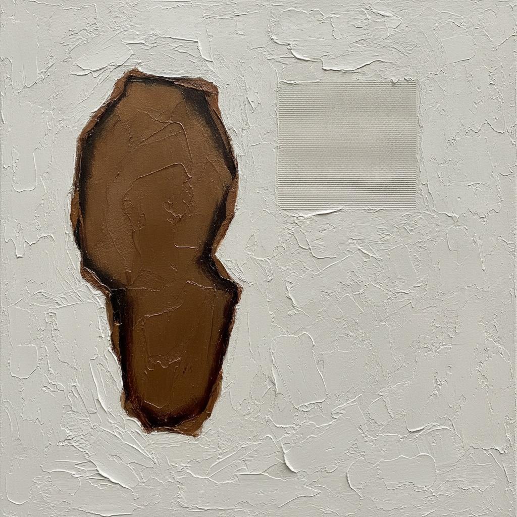 Umber Form Anchored In Textured White Relief — David Moreau