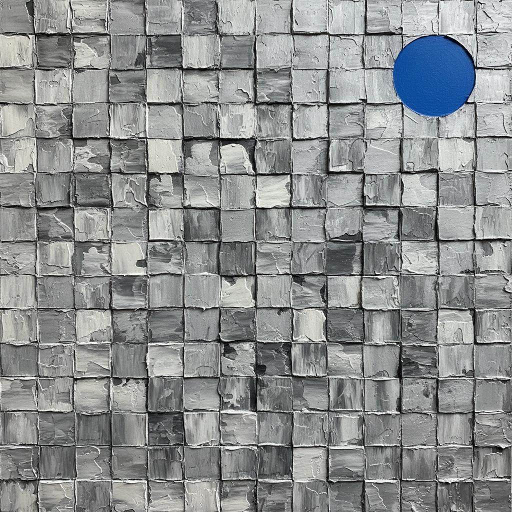 A Solitary Cobalt Pulse Within The Textured Rhythms Of Monochromatic Geometric Fragments — David Moreau