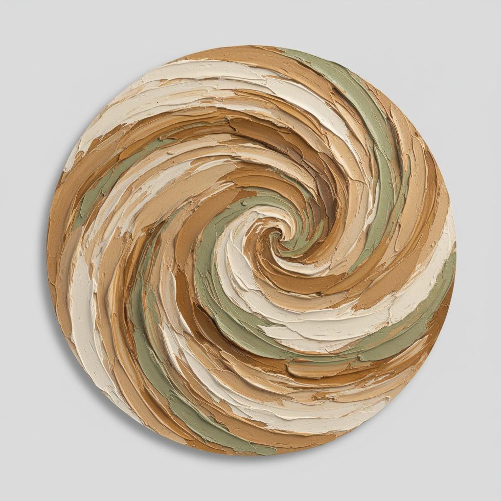 Ethereal Earth Spiral: A Monumental Study In Sculptural Ochre And Sage Impasto — David Moreau