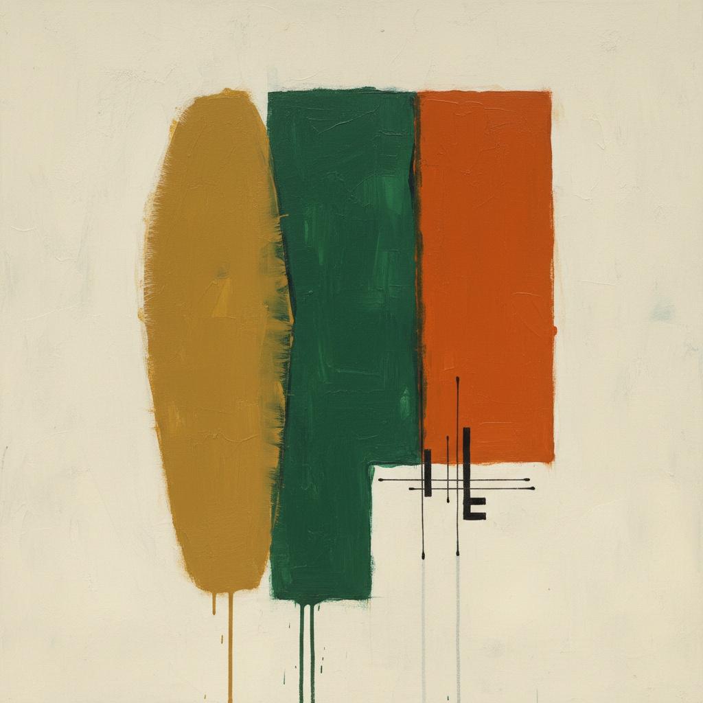 Monolithic Earth Tones: An Original Abstract Study In Ochre And Forest Green — Laurent Fabre