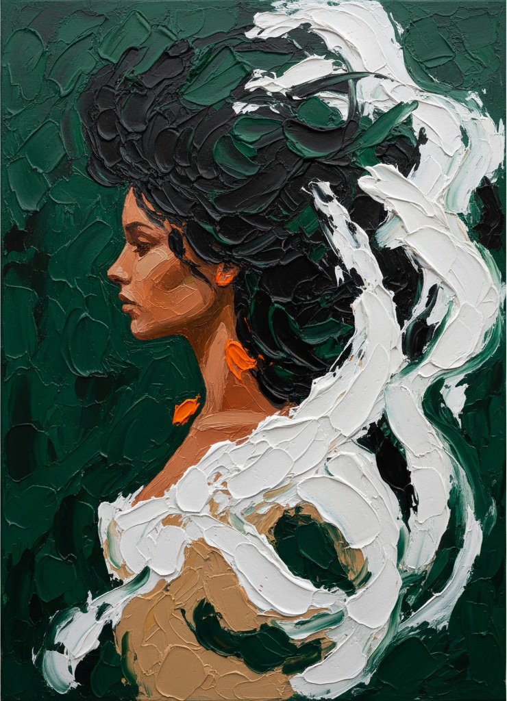 Ethereal Motion In Forest Green: A Sculptural Study Of Emergent Grace — Christian Noiret