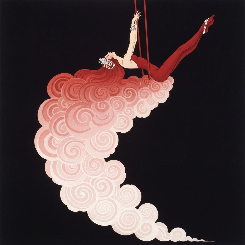 Crimson Spirals And The Suspended Figure In Motion — Valentin Laurent De Courcey