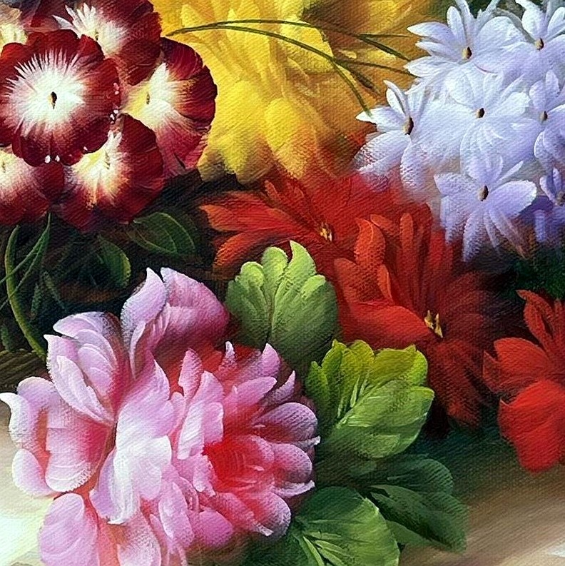 Impressionist Floral Bouquet on Stone Ledge - detail