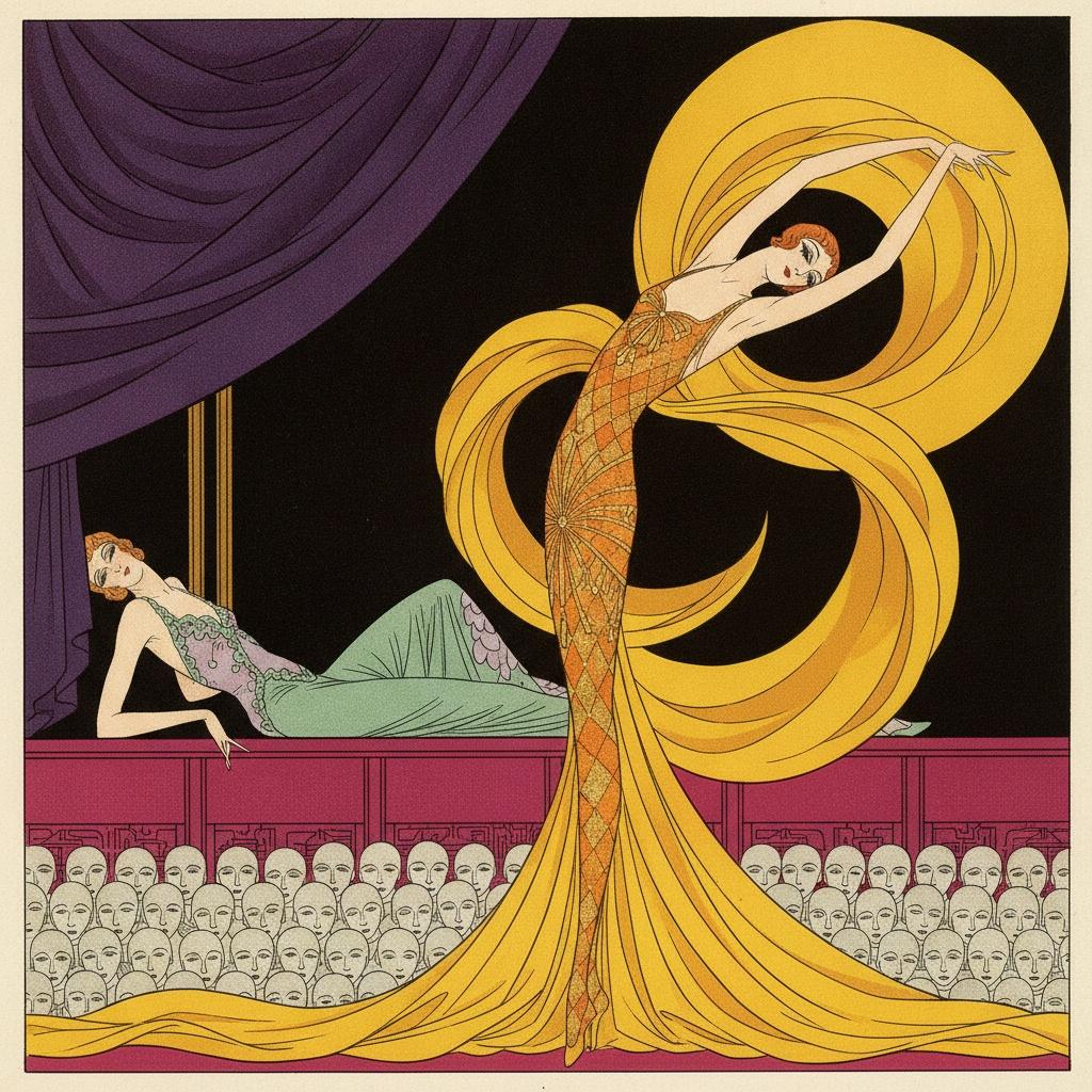 Golden Drapery And The Reclining Figure On Magenta Stage — Valentin Laurent De Courcey