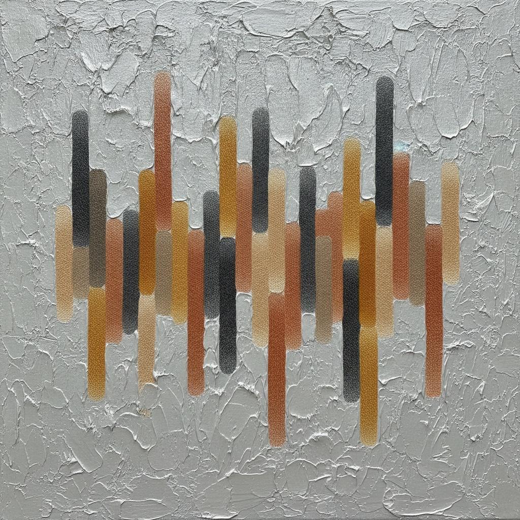 Rhythmic Ochre Striations Over Sculpted Silver Ground — David Moreau