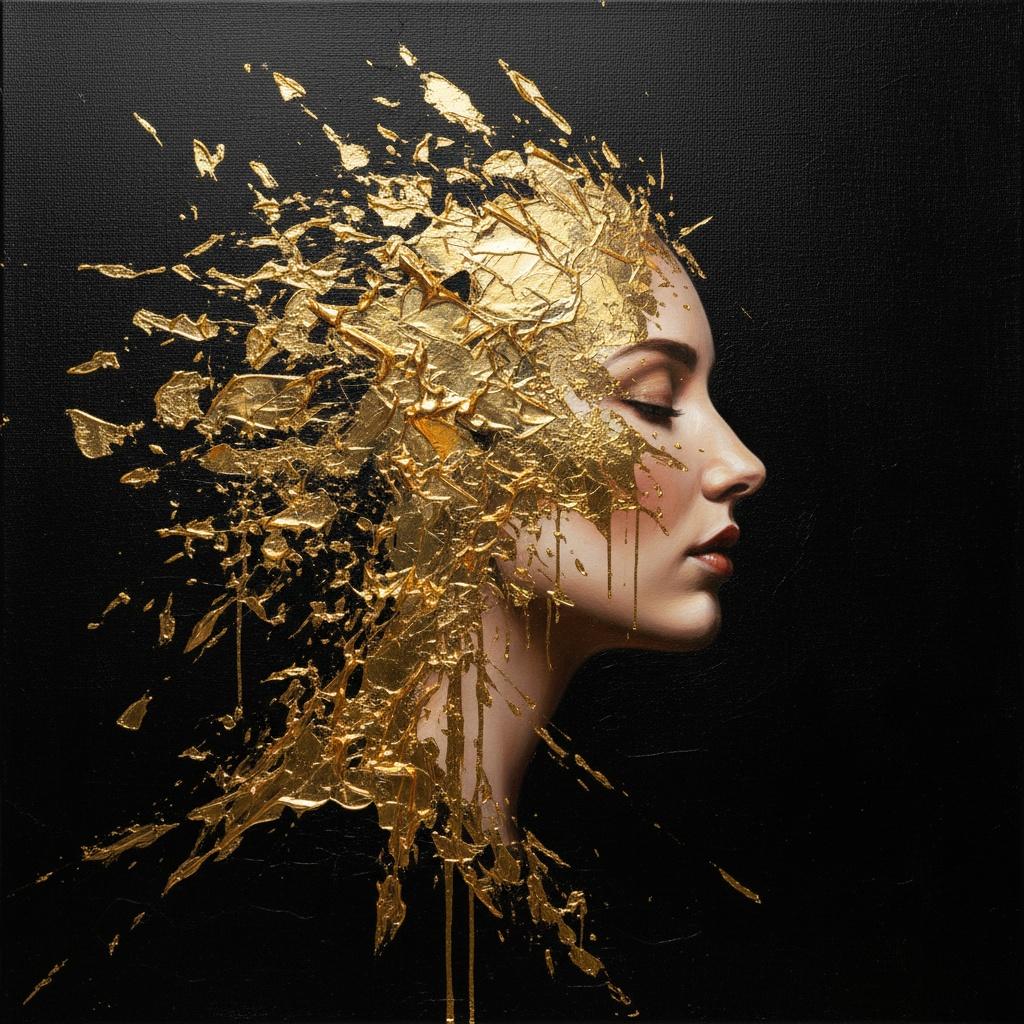 Fragmented Radiance: A Singular Vision Of Golden Dissolution In The Infinite Void — Christian Noiret