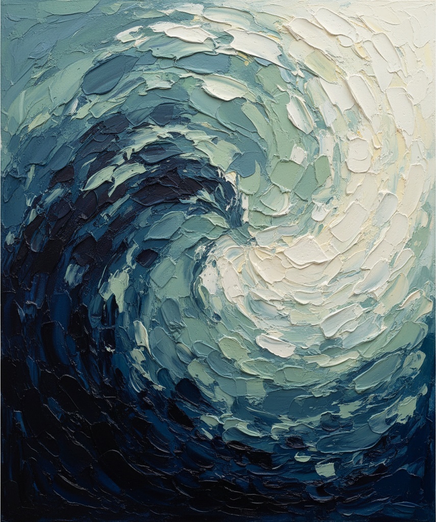 Celestial Vortex In Midnight Navy And Ethereal Seafoam Impasto Masterpiece — Christian Noiret