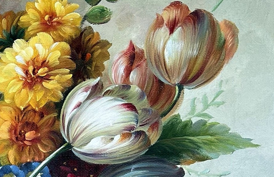 Baroque Floral Still Life with Roses and Peonies - detail