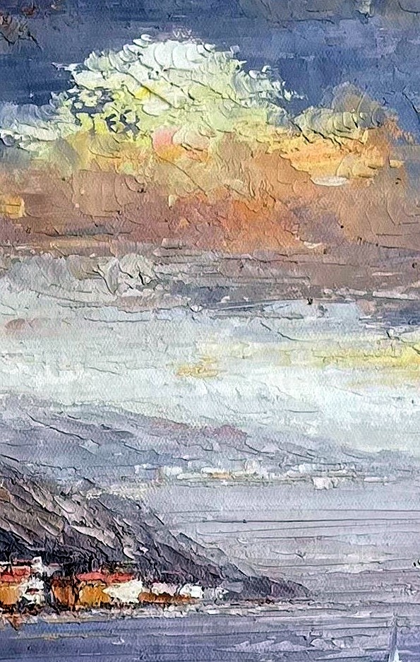 Impressionist Mediterranean Villa Coastal Landscape - detail