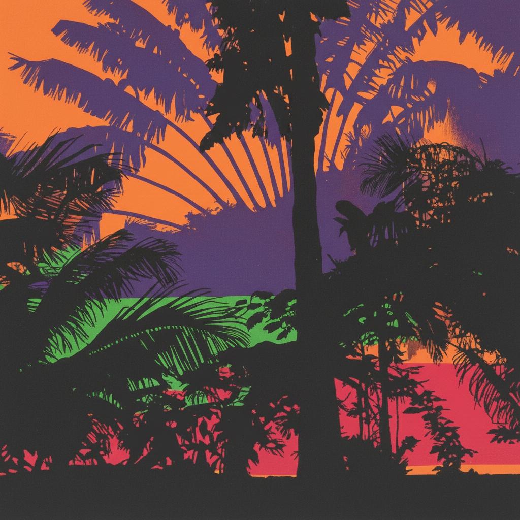 Chromatic Silhouette: A Vibrant Tropical Symphony Of Radiant Layers And Prismatic Shadows — Caroline Pelletier