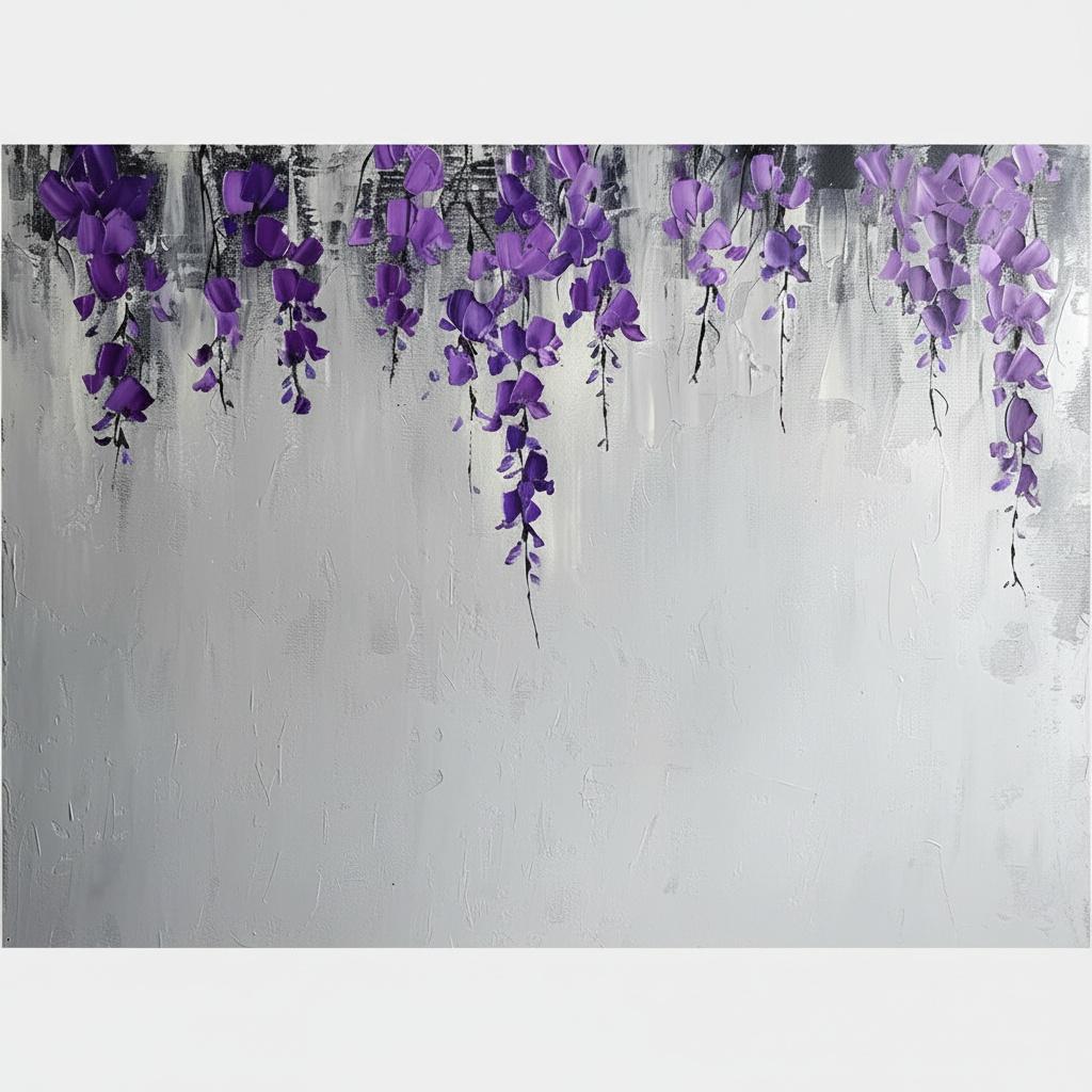 Descending Violet Whispers Upon A Luminous Field Of Textured Silver Pearl — Laurent Roche