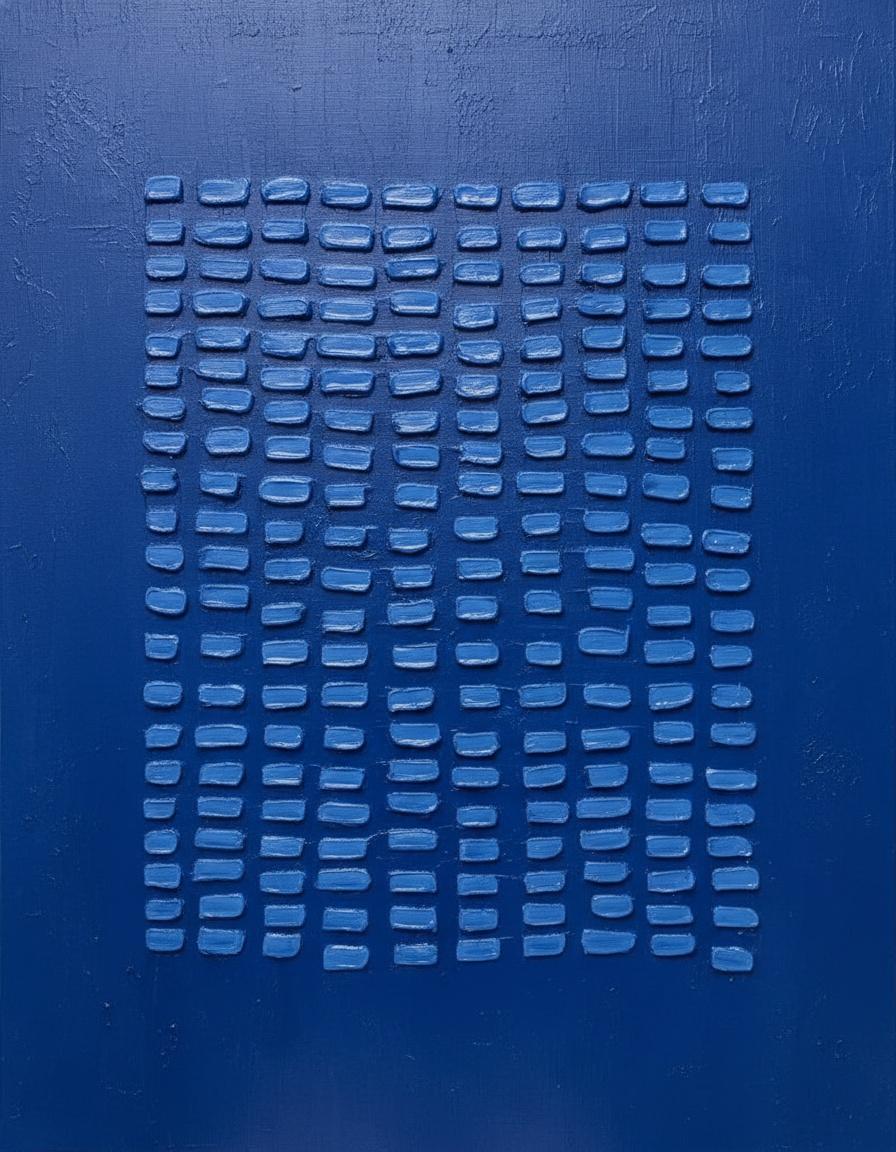 Monolithic Blue Rhythms: A Singular Study In Tactile Cobalt And Serene Structure — Laurent Vionnet