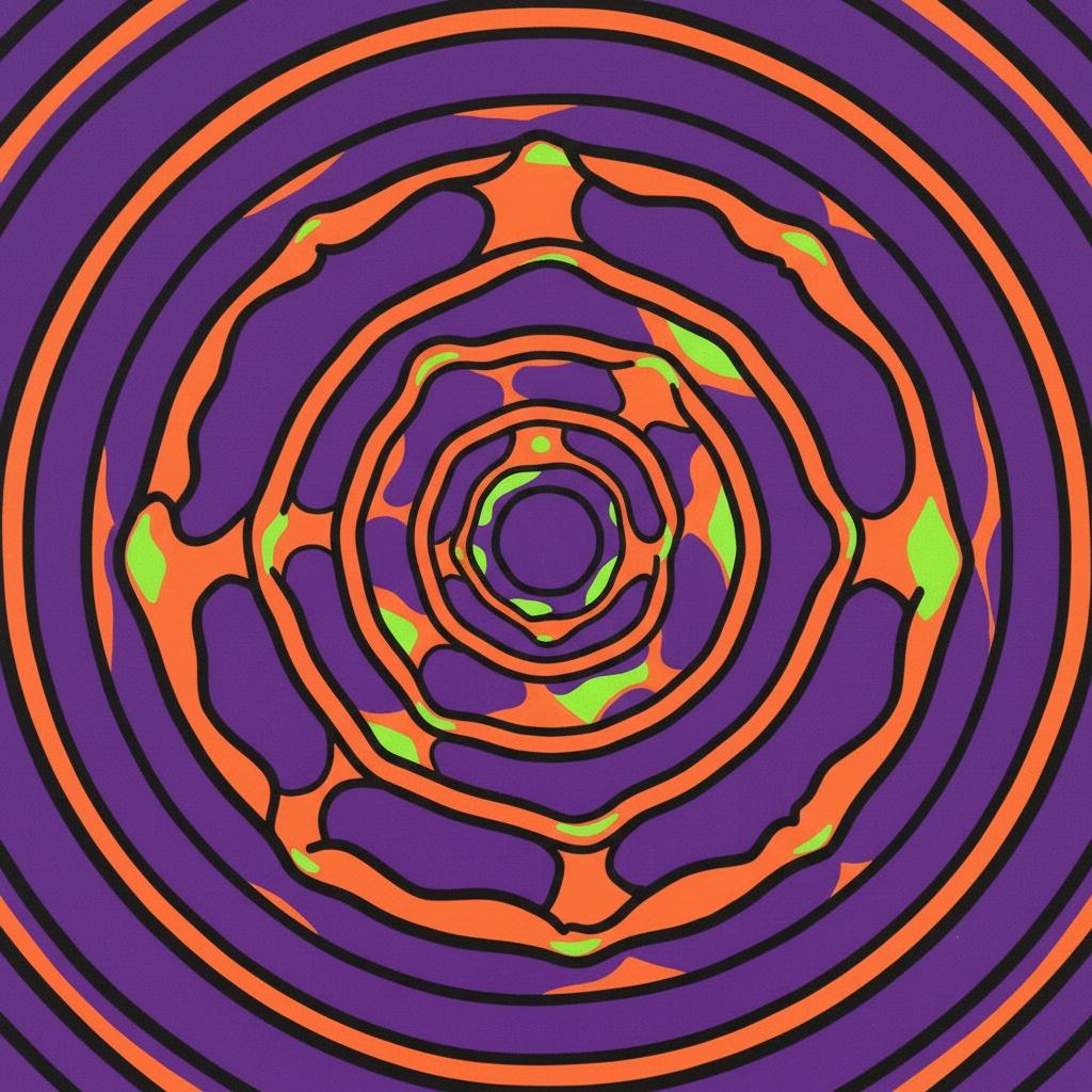 Rhythmic Radiance: A Singular Pulse Of Violet And Electric Orange Expansion — Caroline Pelletier