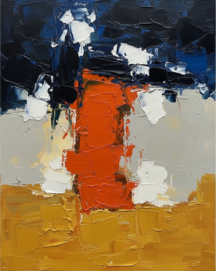 Fragmented Embers Beneath A Heavy Midnight Sky In Sculptural Impasto — Christian Noiret