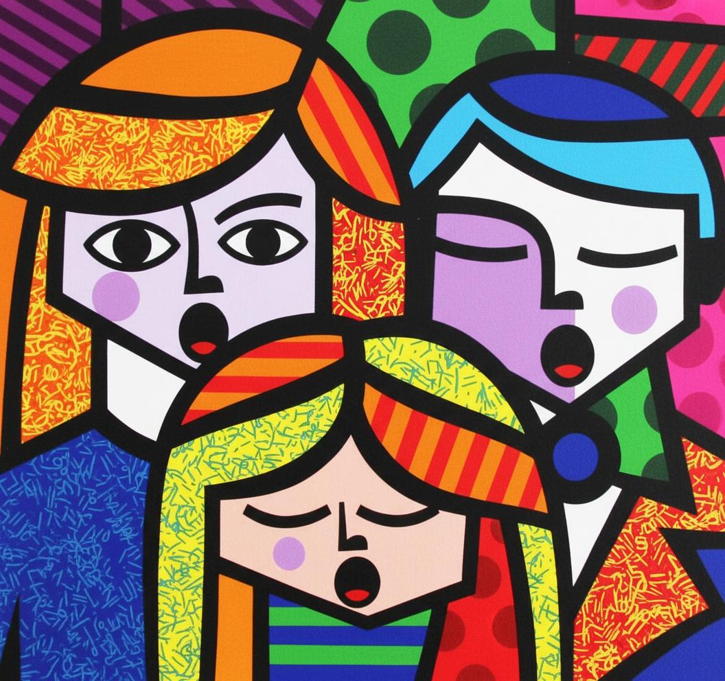Chromatic Convergence Of Three Faces In A Vibrant Pop Art Symphony — Caroline Pelletier