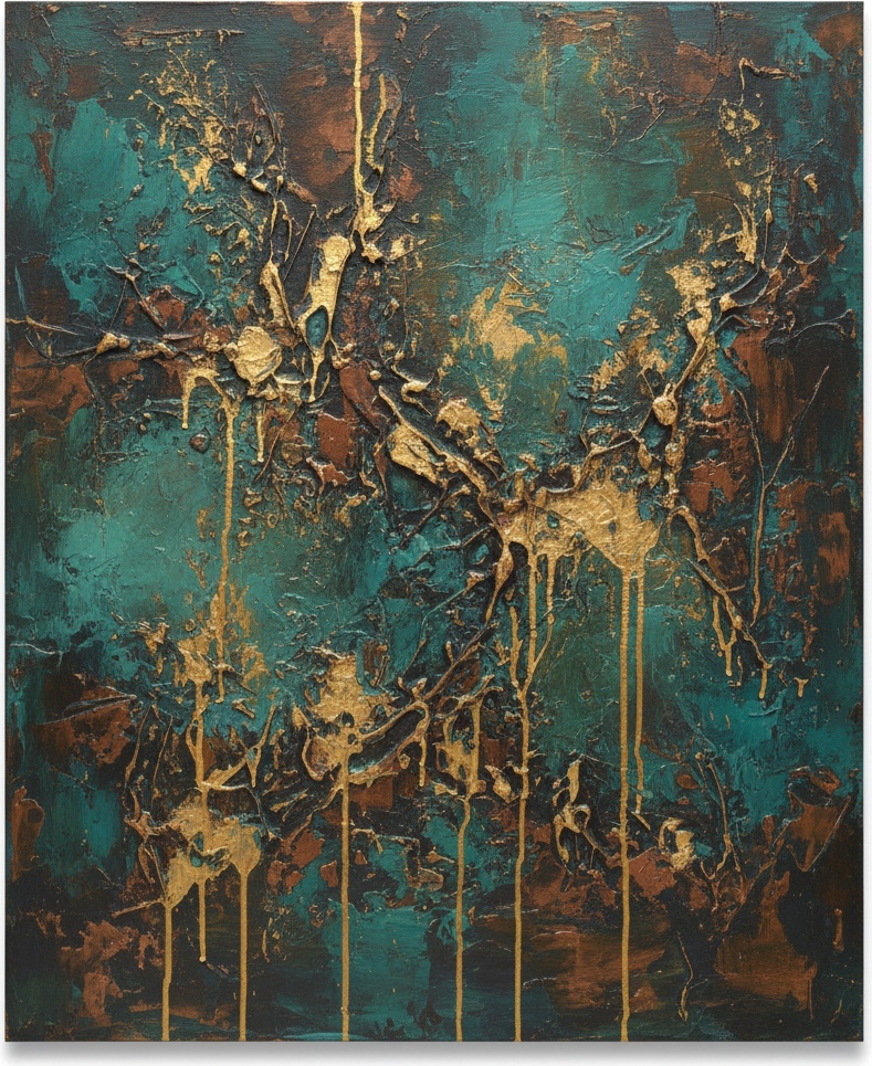 Gilded Veins Of Antiquity: A Monumental Study In Teal And Oxidized Gold — David Moreau