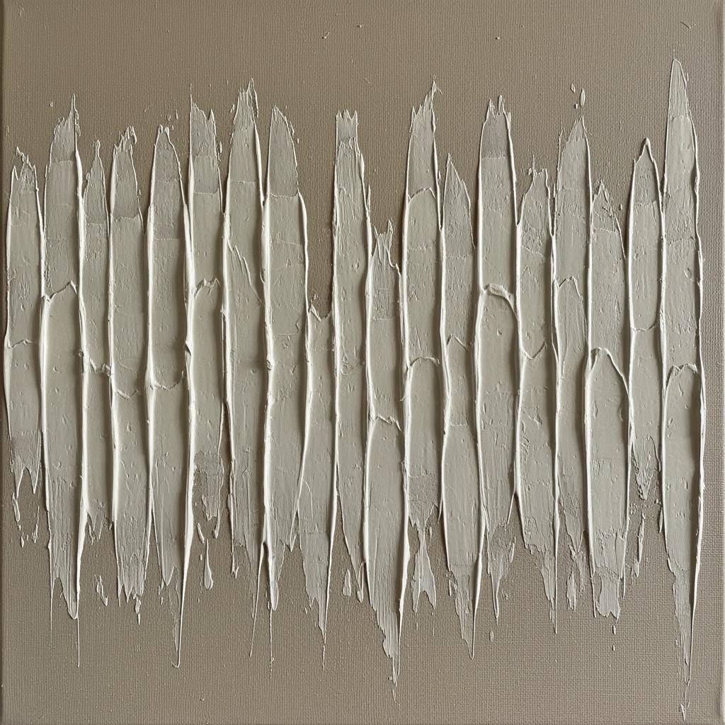 Monolithic Echoes Of Cream And Taupe In Sculptural Vertical Impasto Relief — David Moreau